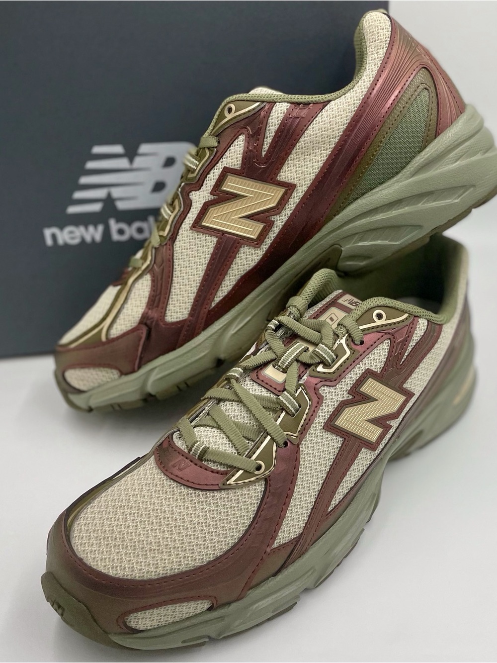 New Balance Olive Green & Maroon Trail-Inspired Sneakers